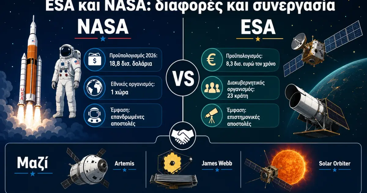 Σύγκριση ESA και NASA: προϋπολογισμοί, δομή οργανισμών και κοινές αποστολές όπως η Artemis