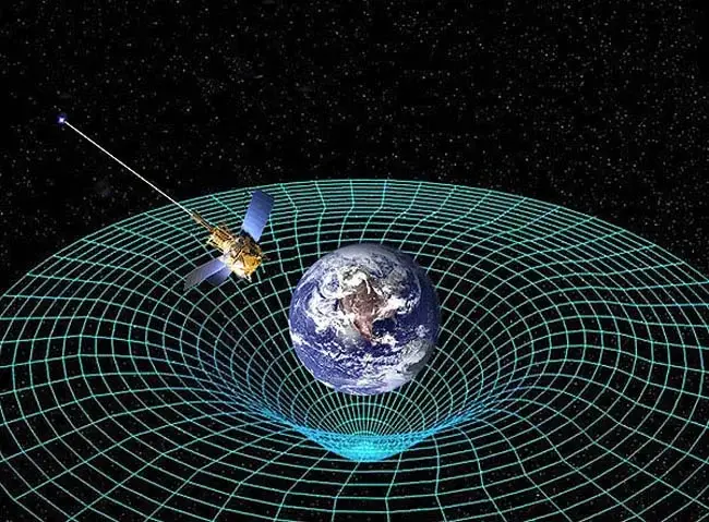 Καλλιτεχνική απεικόνιση της NASA με τη Γη να καμπυλώνει τον χωροχρόνο γύρω της, όπως περιγράφει η γενική σχετικότητα του Αϊνστάιν.