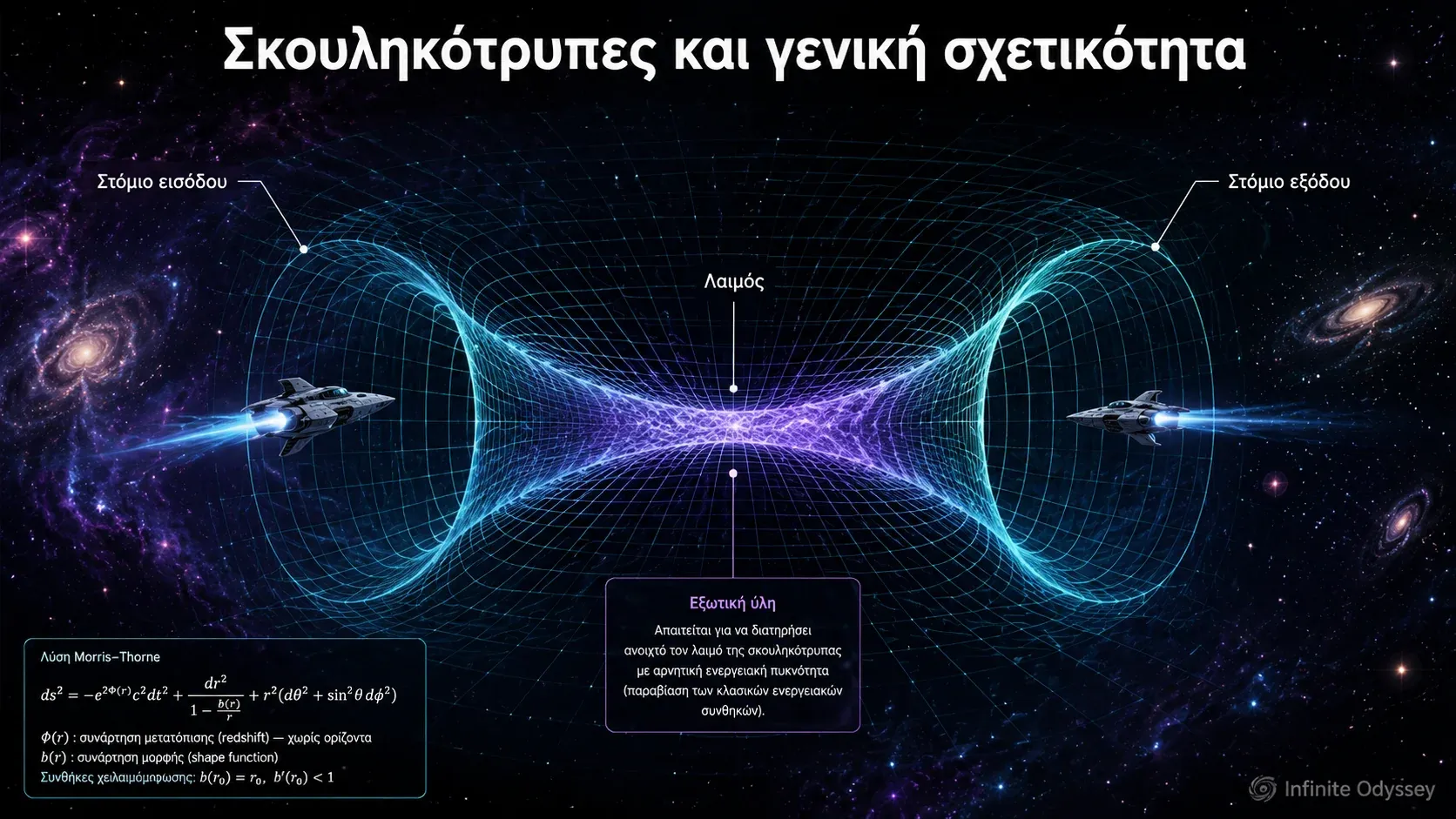 Διαβατή σκουληκότρυπα με στόμιο εισόδου, λαιμό και εξωτική ύλη, βάσει της λύσης Morris-Thorne της γενικής σχετικότητας